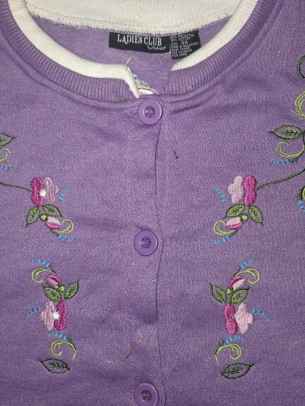 Vintage Ladies Club Floral Embroidered Cardigan Sweater 3X Purple